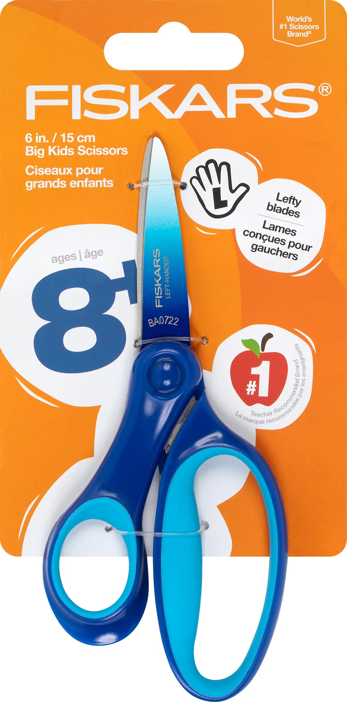 Fiskars 6" Left-Handed Big Kids Scissors for Ages 8-11, Scissors for School or Crafting, Back to School Supplies, Ombre Blue-Turquoise