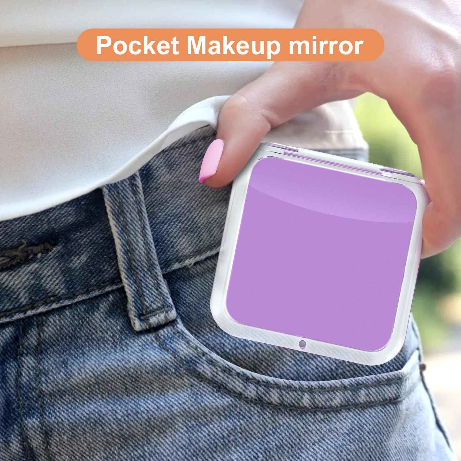 Compact 15X Magnifying Makeup Mirror for Travel, Small Pocket Mirror-Handheld, Foldable & Portable 2-Sided with 15X Magnifying and 1X Mirror for Purses - Square 3.3 x 3.3 inch (Purple)