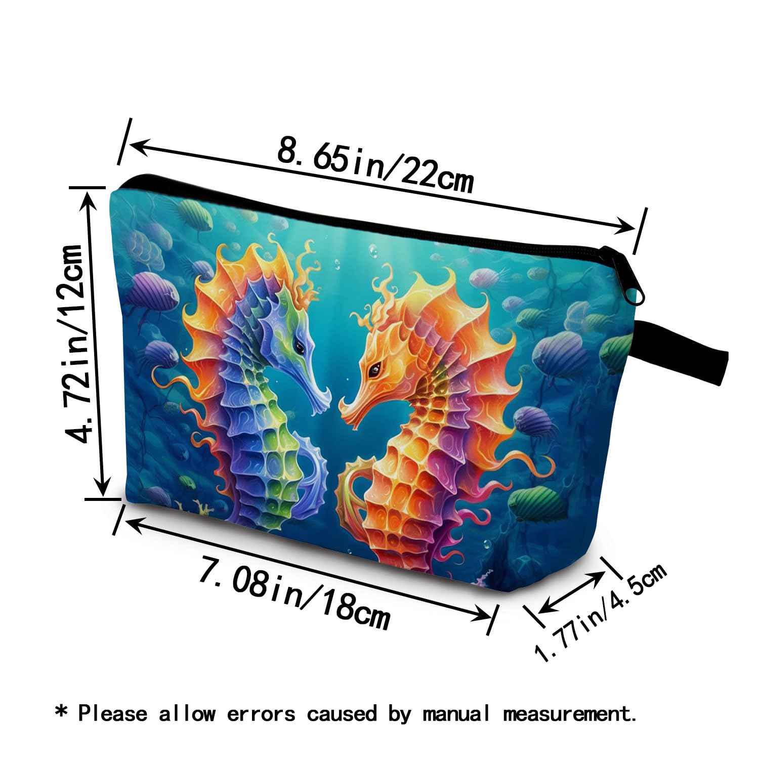 YULUENZE Seahorse Presents Seahorse Makeup Bag Cute Small Organizer Bag with Zipper Seahorse Print Cosmetic Bag Birthday Presents for Seahorse Lovers Women Friends