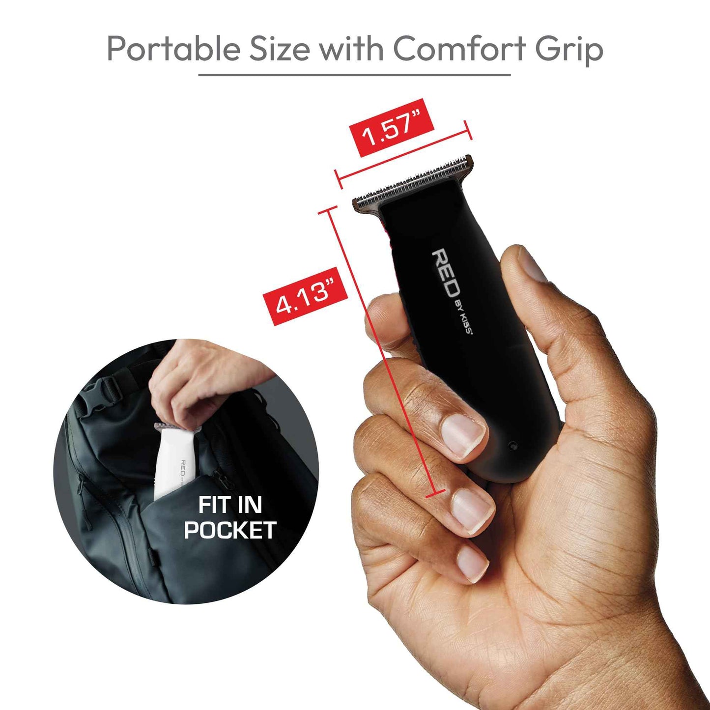 Red by Kiss Hair Clipper, Mini Cordless Hair Trimmer, Long Lasting Hair Cutting Kit, USB-C Rechargeable Haircut Beard Trimming Clippers for Men Women Kids, Portable Grooming Kit (Black)