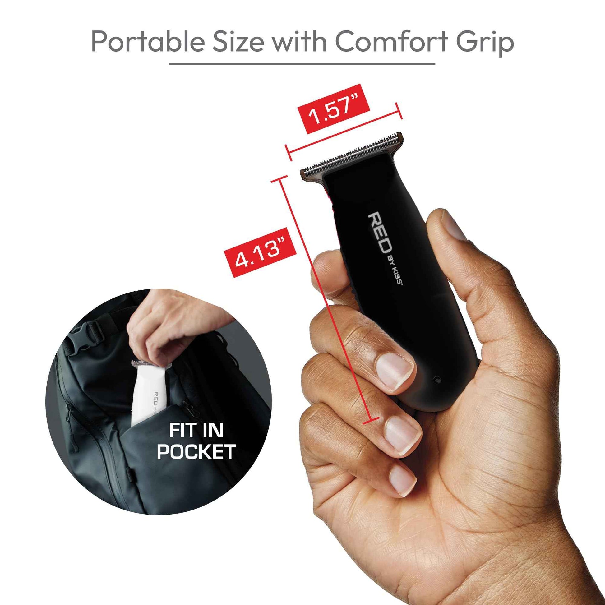 Red by Kiss Hair Clipper, Mini Cordless Hair Trimmer, Long Lasting Hair Cutting Kit, USB-C Rechargeable Haircut Beard Trimming Clippers for Men Women Kids, Portable Grooming Kit (Black)