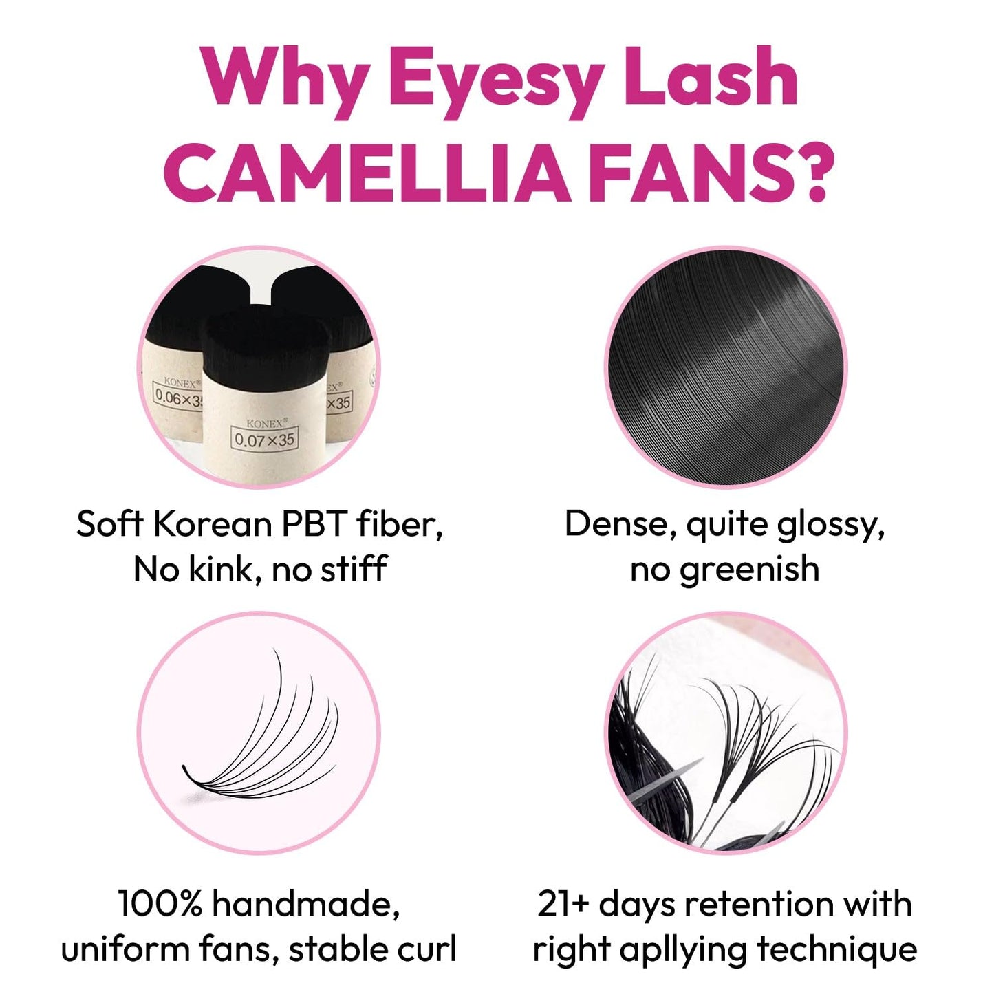 Eyesy Lash 500 Camellia Lash Extensions | 5D 0.07 Size 12-14-16mm Curl D | American Volume Lash Multiple Lengths Eyesy Eyelash Extension Pestanas Pelo A Pelo Create Depth, Textured, Layered Effect