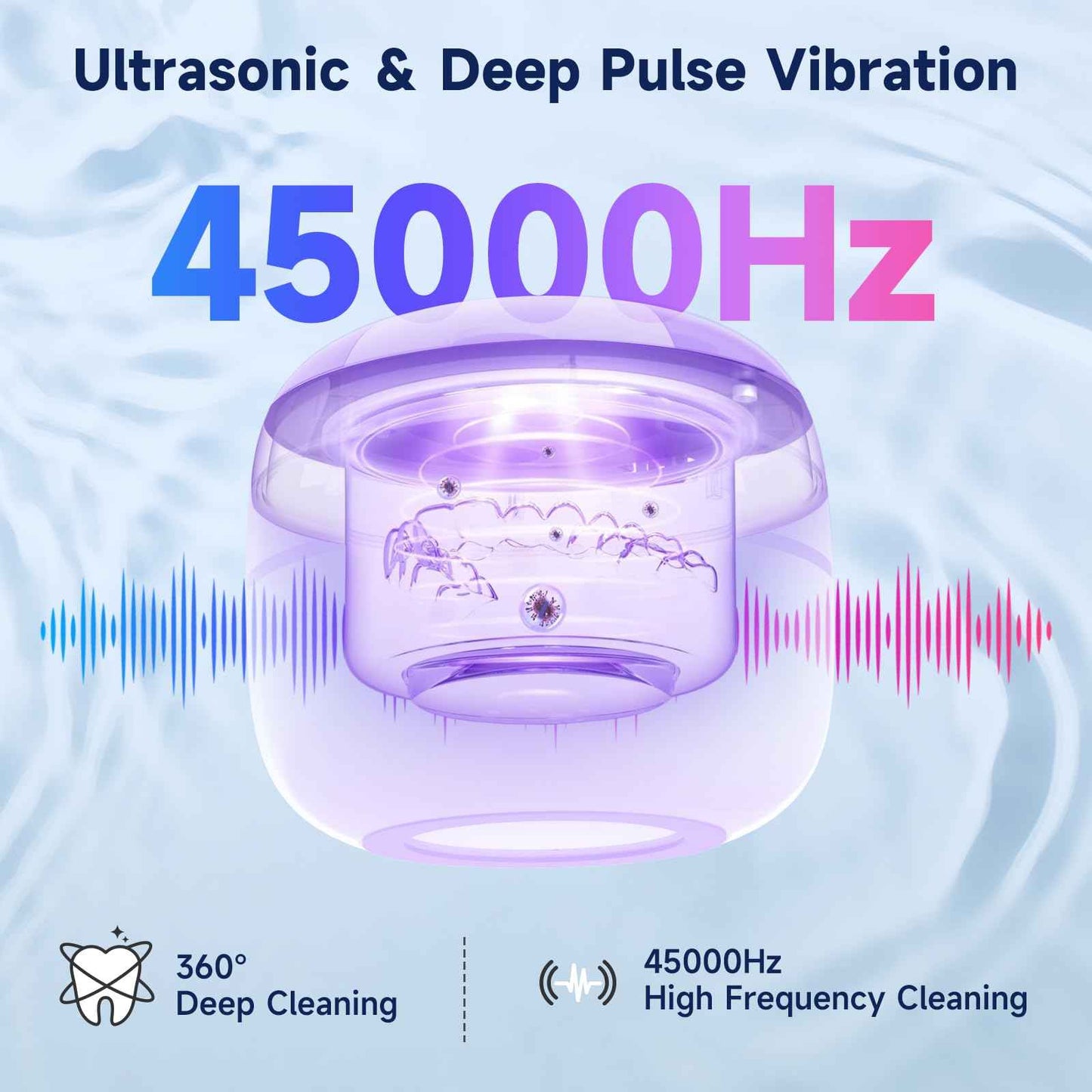 Ultrasonic Retainer Cleaner Machine Denture Cleaner for Dental Pod, Aligner, Night Guard, Braces & Mouth Guard, Features 45KHz and UV Deep Cleaning Dental,4 Modes Teeth Cleaning Tools, Digital Timer