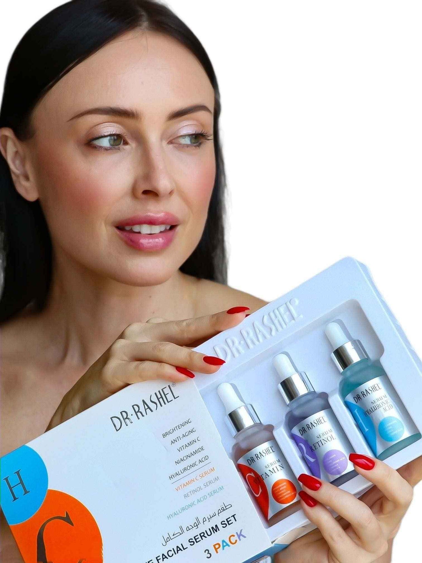 Dr Rashel Vitamin C, Retinol & Hyaluronic Acid Complete Facial Serum Moisturizing Repair Set, Size (1.01 oz x 3 Pack Face Serum)