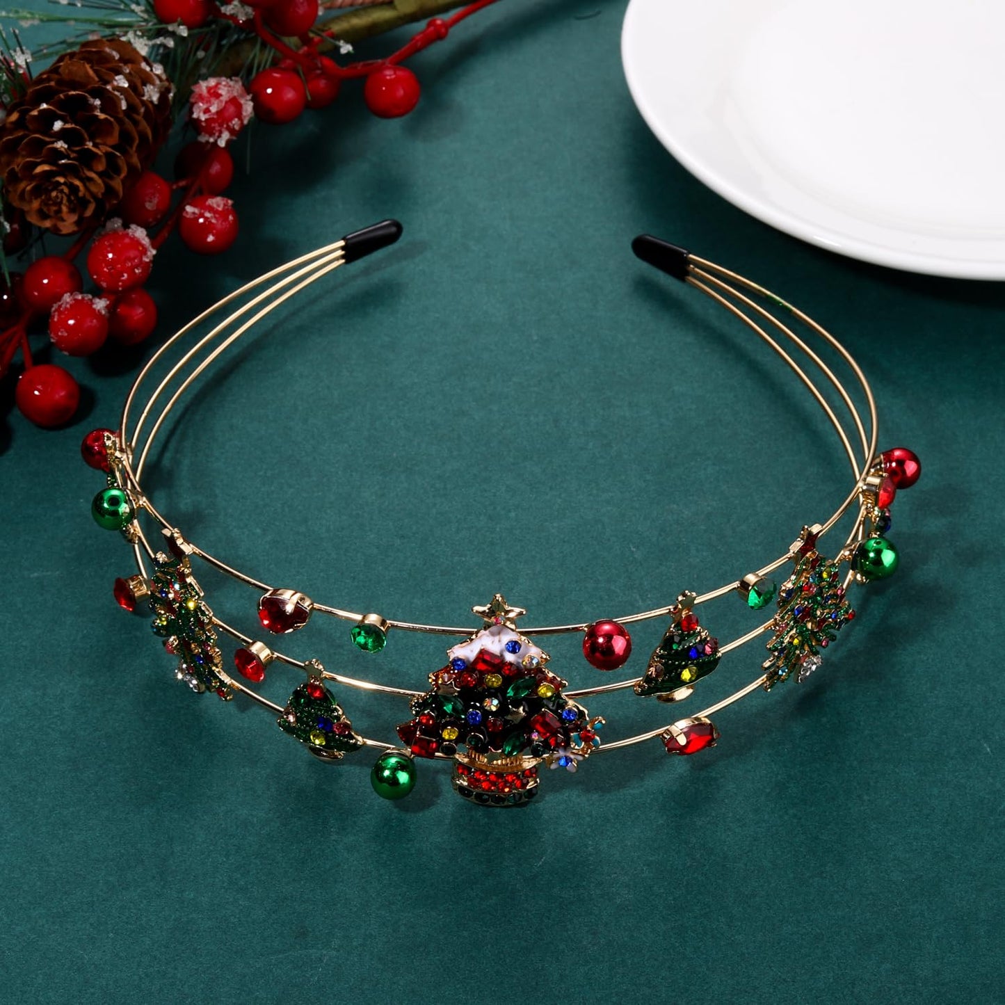 vokone Christmas Headbands for Women, Multi Layer Crystal Hairbands Holiday Party Hair Accessory Gifts (Christmas Tree)