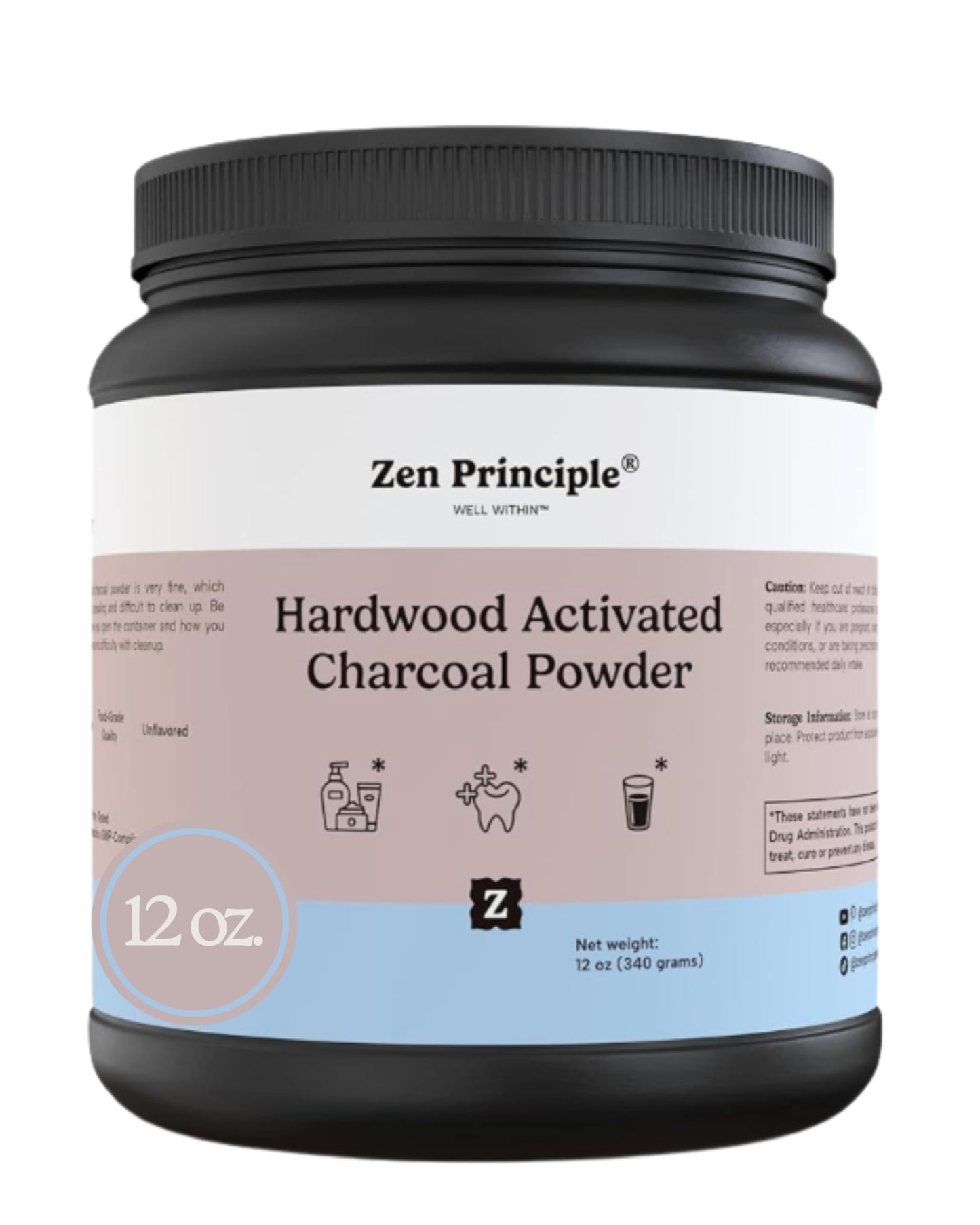 Zen Principle Activated Charcoal Powder only from USA Hardwood Trees. All Natural. Whitens Teeth, Rejuvenates Skin and Hair, Supports Better Digestion. Free Scoop Included. 12 oz.