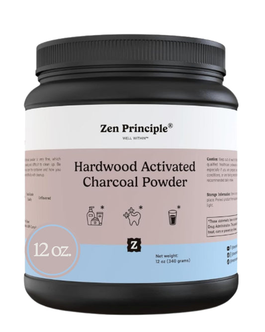 Zen Principle Activated Charcoal Powder only from USA Hardwood Trees. All Natural. Whitens Teeth, Rejuvenates Skin and Hair, Supports Better Digestion. Free Scoop Included. 12 oz.