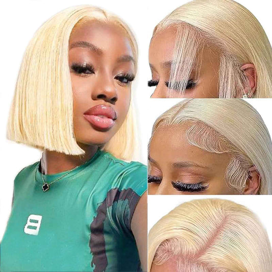 Blonde Bob Wig - 613 Lace Front, Human Hair, 13x4, HD, Pre-Plucked, 10in