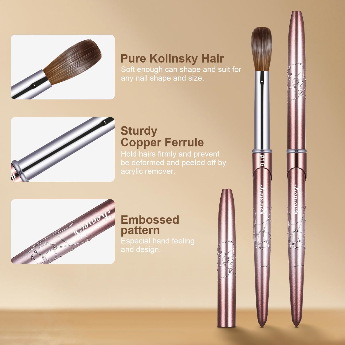 Acrylic Nail Brush Size 16, KEMEISI 100% Pure Kolinsky Nail Art Brushes Sturdy Handle Oval Shaped Acrylic Powder Nail Design Tools for Professional Manicure DIY Home Salon (Brown Gradient)