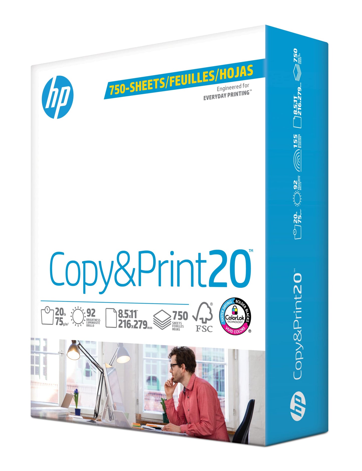 HP Printer Paper | 8.5 x 11 Paper | Copy &Print 20 Lb | 1 Bulk Pack - 750 Sheets | 92 Bright | Made in USA - FSC Certified | 200030R