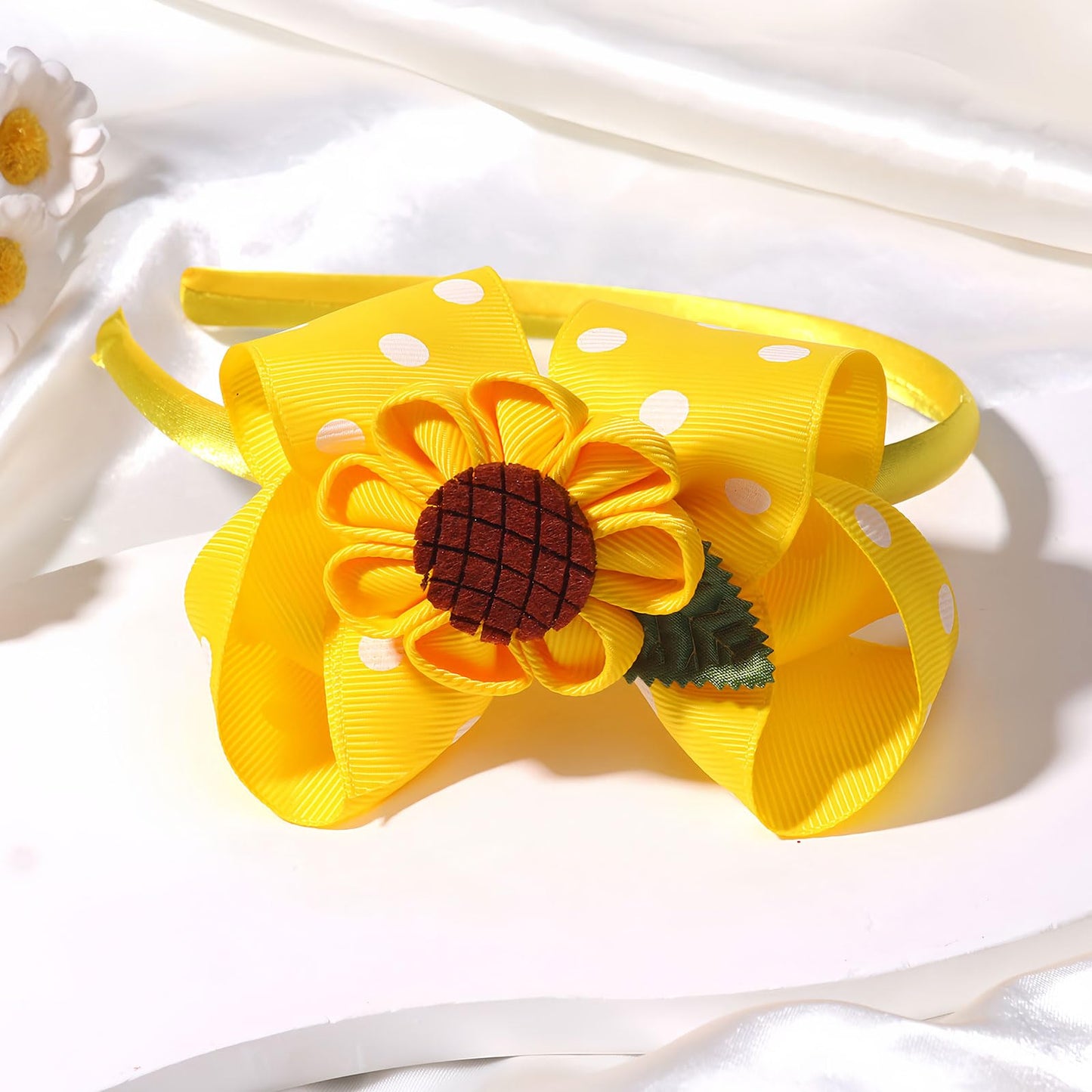 Vsdski Sunflower Headband Yellow Bow Hair Accessories for Women Girls Cute Flower Hair Bands Spring Summer Hair Decoration Wave Point Big Bow Headbands Non Slip Spring Summer Hair Decoration 1 Pcs