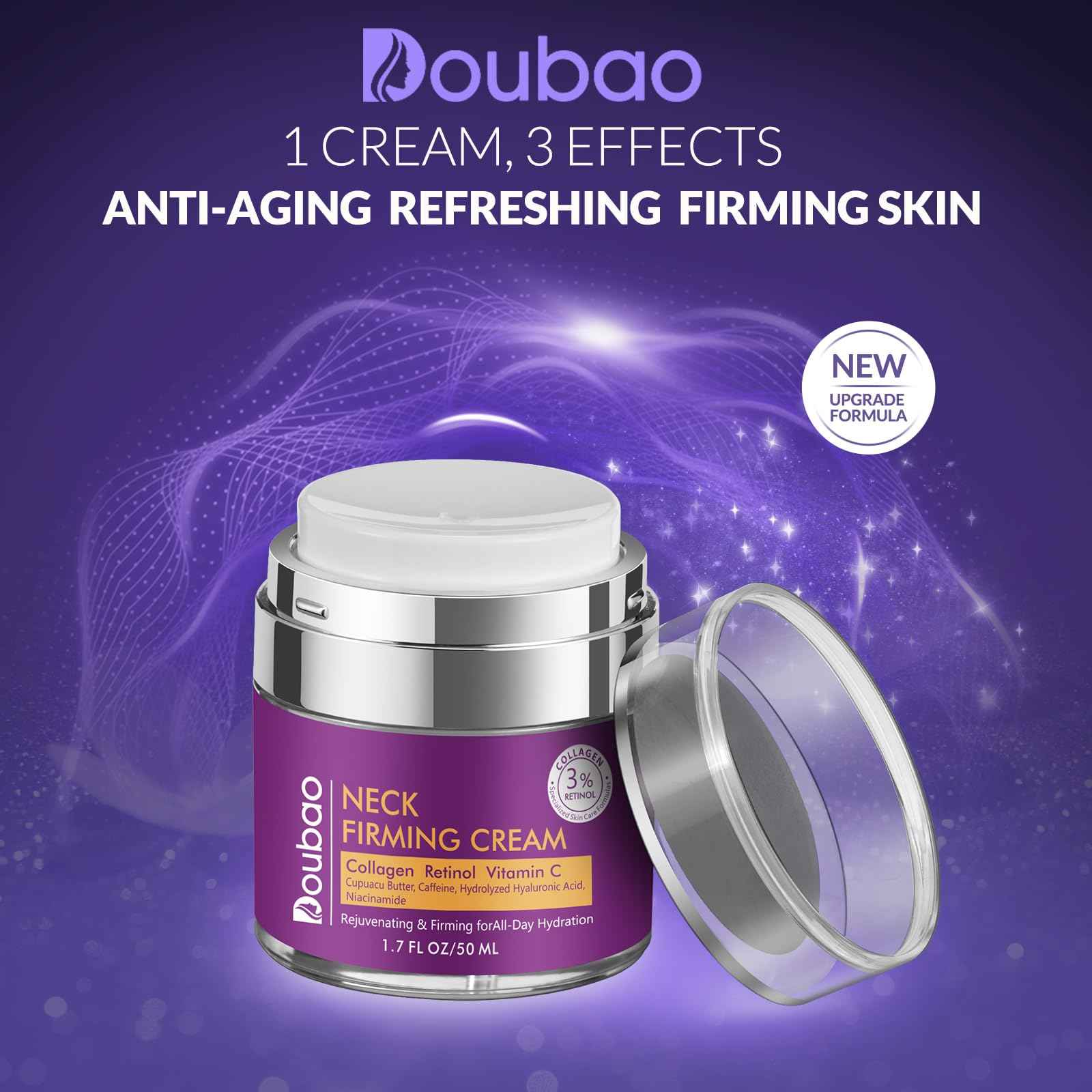 Neck Firming Cream, Wrinkle Cream for Women, Retinol Moisturizer with Collagen and Hyaluronic Acid for Neck, Face and Décolleté, 1.76 fl oz