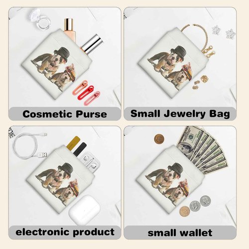 DEEZOMO Small Makeup Bag for Purse, Pocket Cosmetic Bag Squeeze Waterproof PU Leather No Zipper Self-Closing Mini Multipurpose Storage Bag for Travel, Lipsticks, Headphones, Cosmetics (Dog)