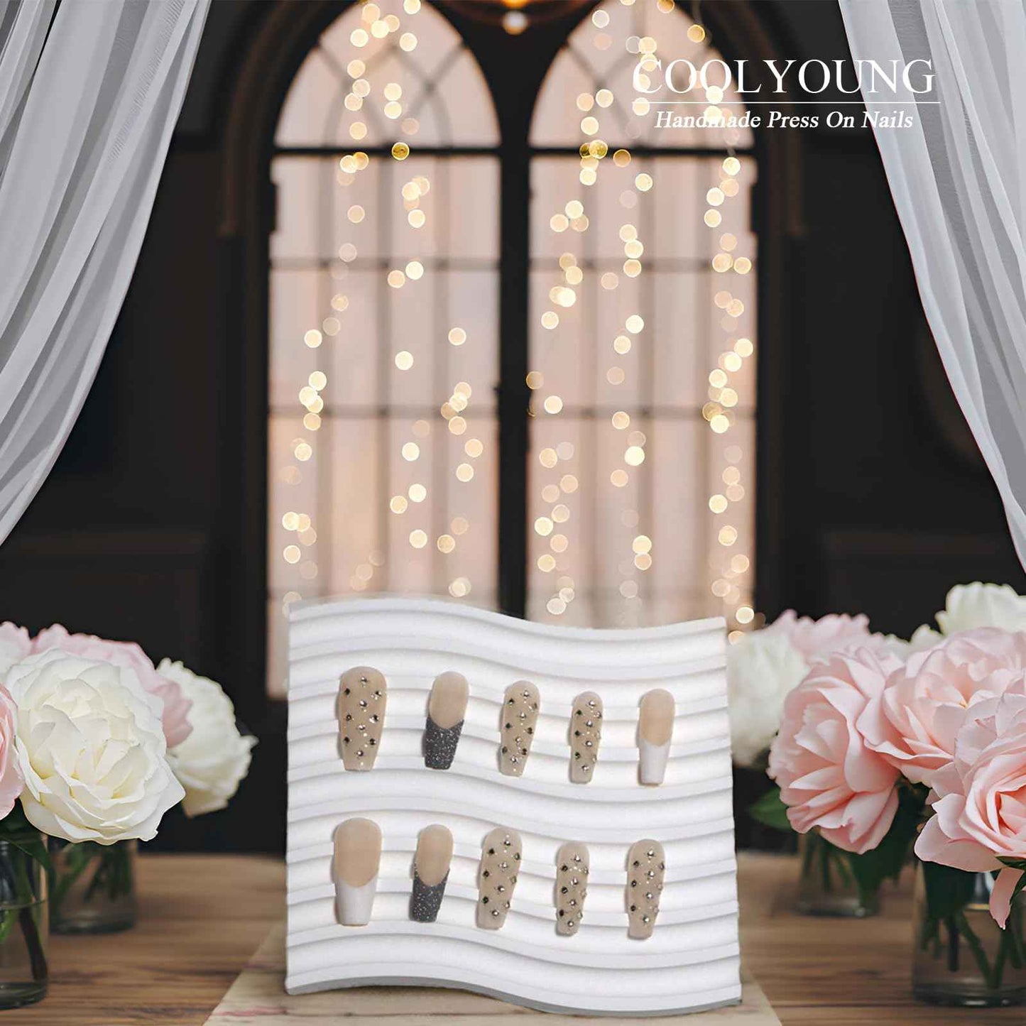 Handmade Press on Nails — COOLYOUNG Coffin Press on Nails, Press On Nails, Bundle Price of "Dream Angels" and "Starry Sky" (M)