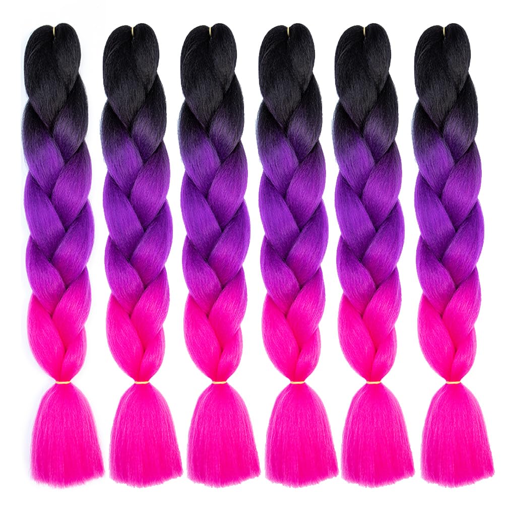 BALINGHAIR Braiding Hair Extensions Purple Ombre Professional High Temperature Kanekalon Braids Hair 24 Inch(C11-6Packs)