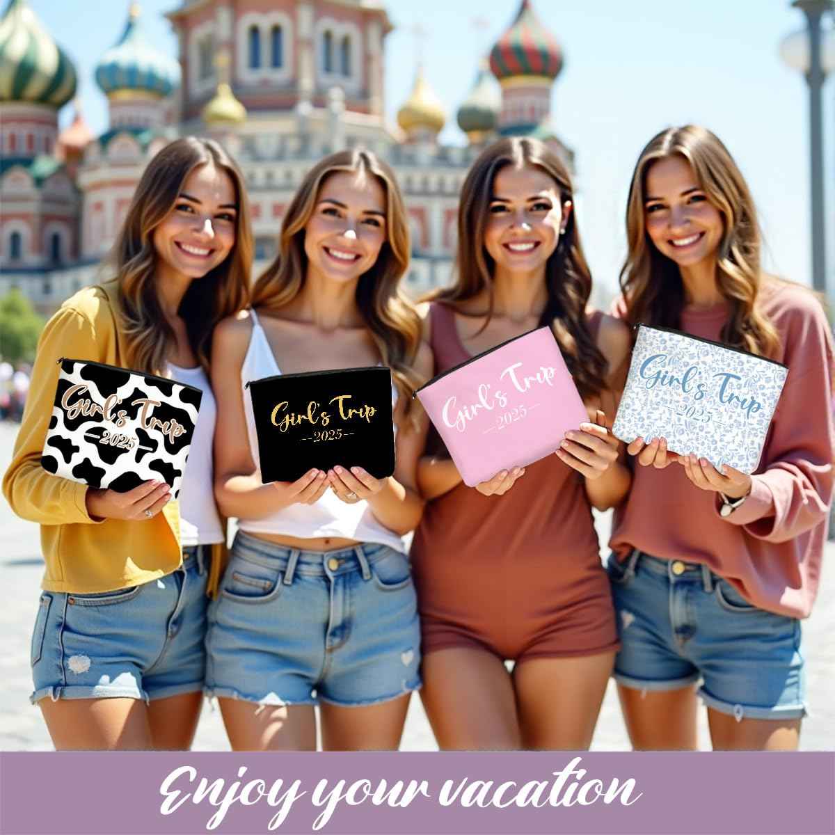4-in-1 Girls Trip Favors - Weekend Gifts for Women - Makeup Bag & Cosmetic Bags - Weekender Bag for Christmas Vacation