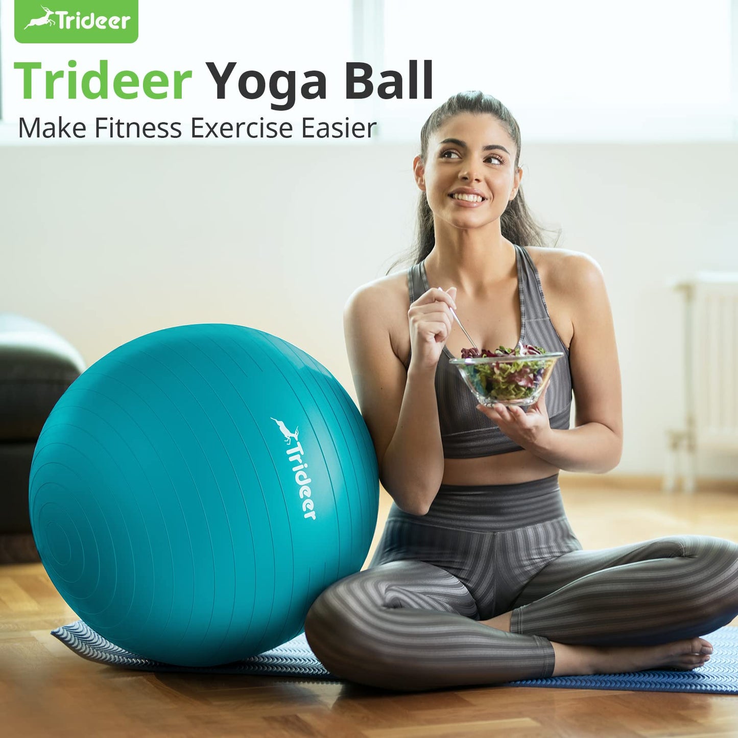 Trideer Yoga Ball - Exercise Ball for Workout pilates Stability - Anti-Burst and Slip Resistant for physical therapy, Birthing, Stretching &Core Workout, Office Ball Chair, Flexible Seating, Home Gym