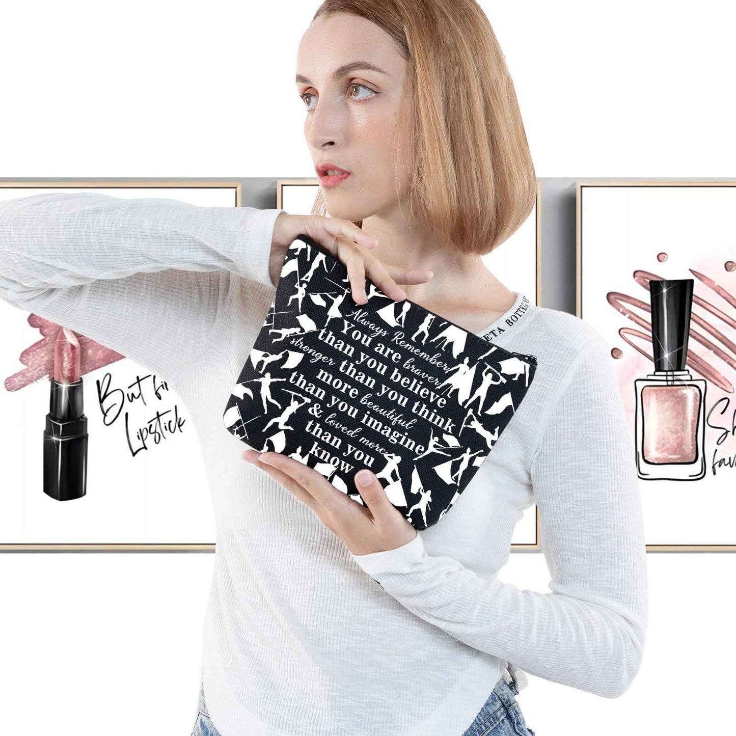 G2TUP Color Guard Gift Makeup Bag Flags Cosmetic Bag You're Braver Than You Believed Colorguard Gift