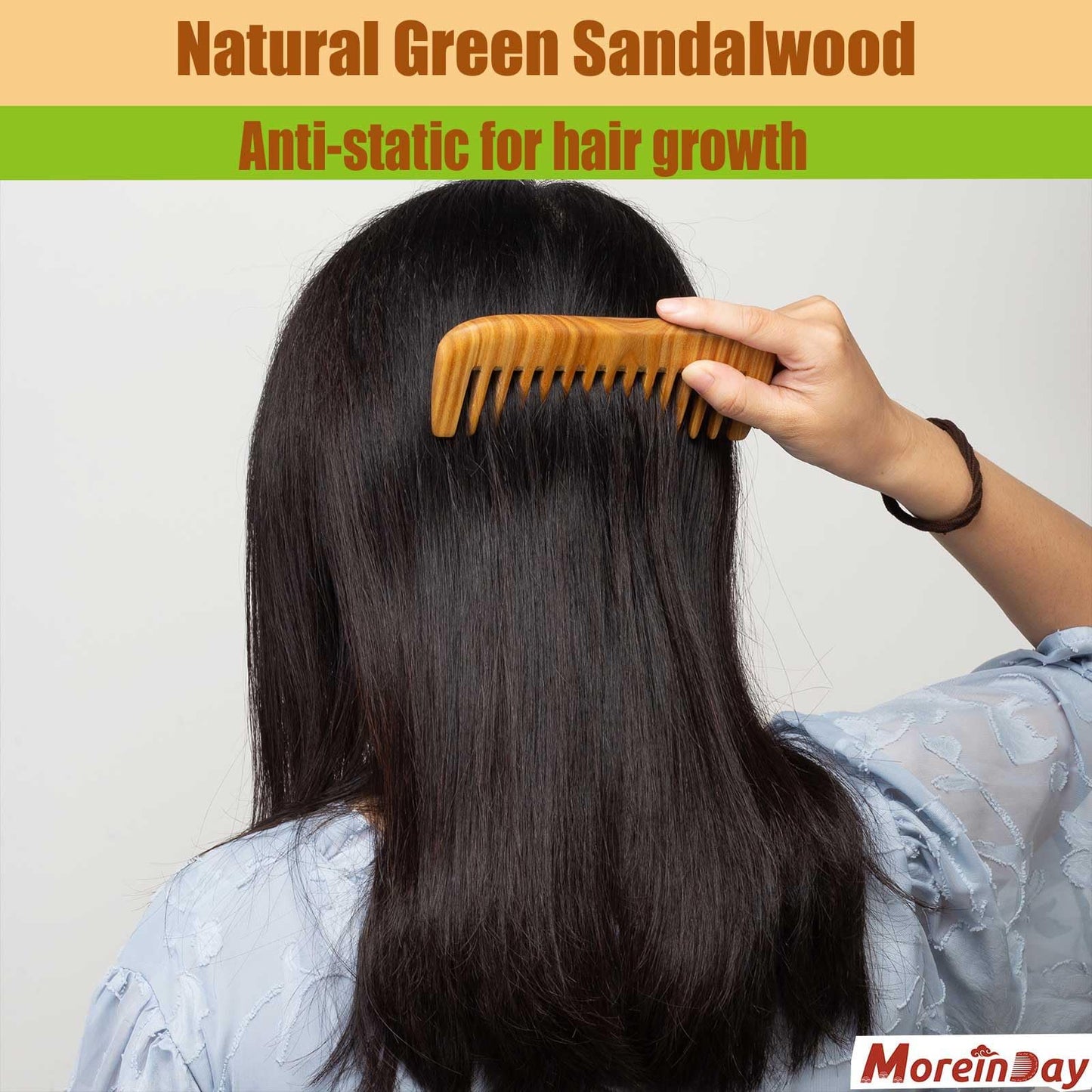 Moreinday Wooden Comb for Women, Wide Tooth Comb for Curls Hair Detangling, Wood Comb for Hair Growth, Wide Comb for Scalp Massage, Large Tooth Wooden Hair Comb for Men - Sandalwood