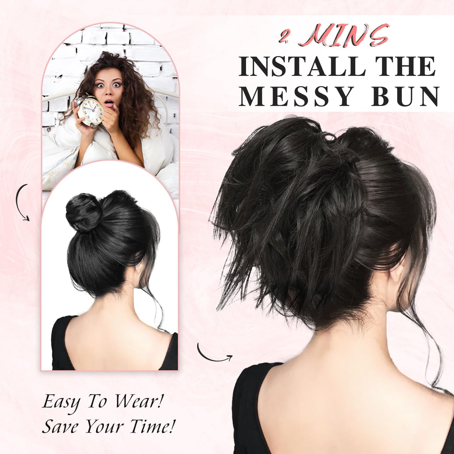 MORICA Tousled Updo Messy Bun Hair Piece Hair Extension Ponytail with Elastic Rubber Band Updo Wavy Bun Extensions Synthetic Hair Extensions Scrunchies Chignons Hairpiece for Women 18T613