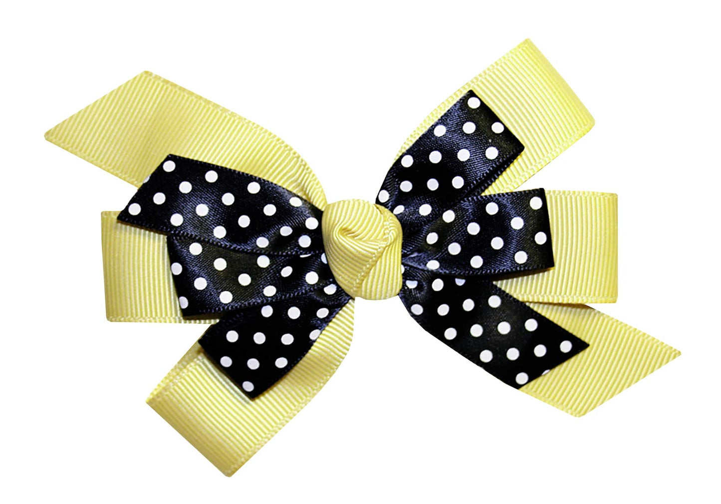 WD2U Girls 4.5" Black Dotted Grosgrain Boutique Hair Bow Alligator Clip (Lemon Yellow)