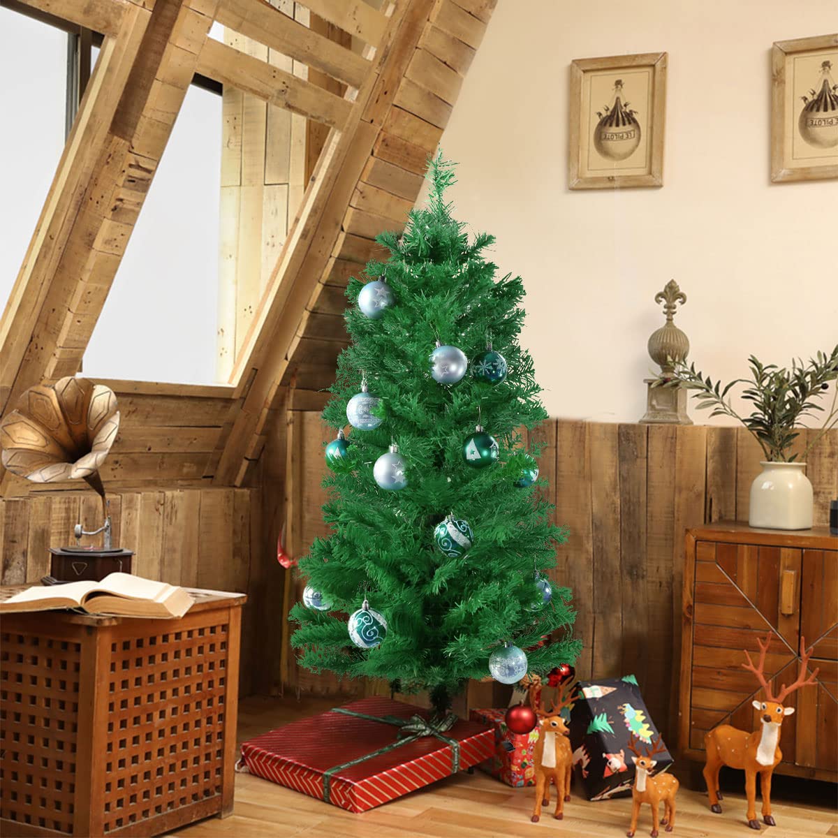 Artificial Christmas Tree with Stable Tripod Large Christmas Party Home Decoration Tree (Green,3 Feet)