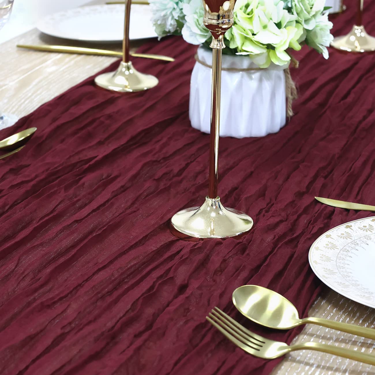 Socomi Cheesecloth Table Runner 10ft Gauze Boho Rustic Burgundy Cheese Cloth Table Runner for Wedding Bridal Shower Fall Thanskgiving Decoration