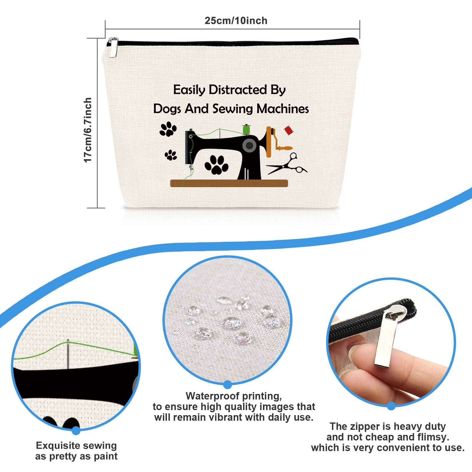 Sewing Gift Dog Lover Gift Quilter Makeup Bag for Women Sewing Machine Themed Crafting Lover Gifts Cosmetic Bag Sewer Quilting Gifts Christmas Birthday Present Travel Make Up Pouch