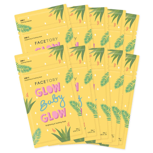 FACETORY Glow Baby Glow 2-Step Radiance Boosting Sheet Mask with Niacinamide and Cica - For Dull, Dehydrated Skin - Illuminating, Calming, Soothing, and Moisturizing (Pack of 10)