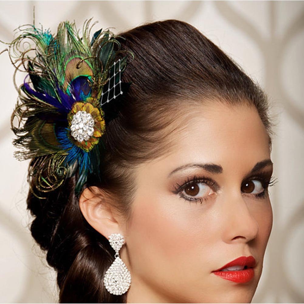 Song Qing Fascinator Hair Clips Peacock Feather Hair Clip Pin for Women Brides Bridesmaids Green