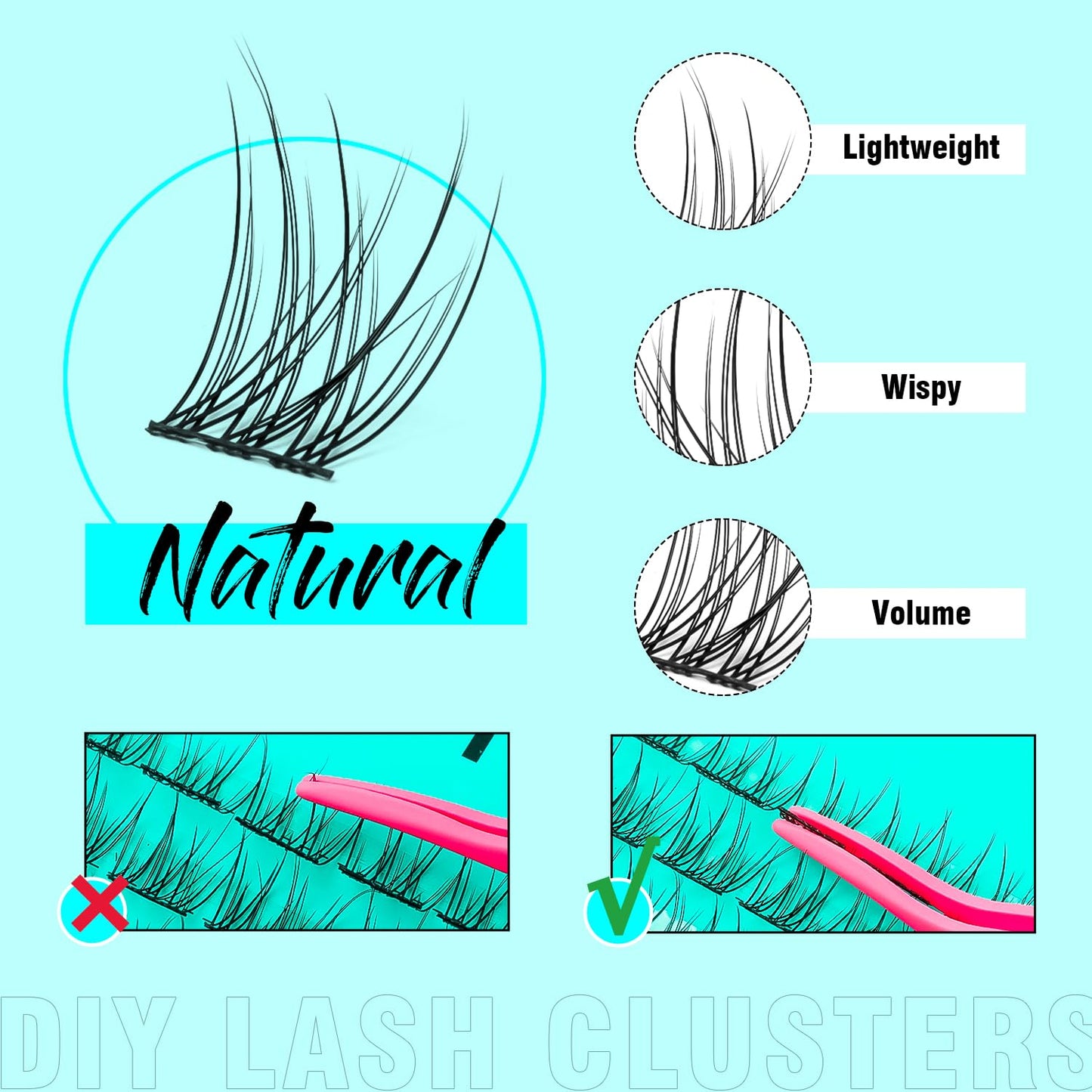 VAVALASH Natural Lash Clusters Kit 9-11mm Cluster Lashes Wispy Lash Extensions Volume Individual Cluster Lashes Self Application Eyelash Extensions DIY at Home (Natural,kit)