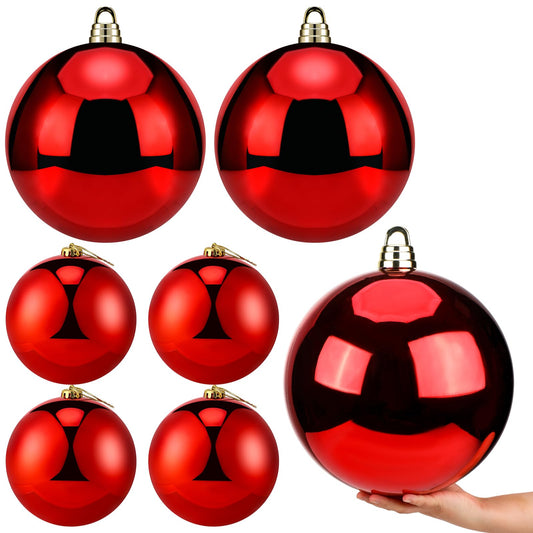 Meooeck 6 Pcs Extra Large Christmas Ball Ornaments 2 Pcs 12 Inch 4 Pcs 6 Inch Hanging Ball Oversized Huge Big Shatterproof Christmas Plastic Ball Ornament Decor for Outside Yard Xmas Tree (Red)