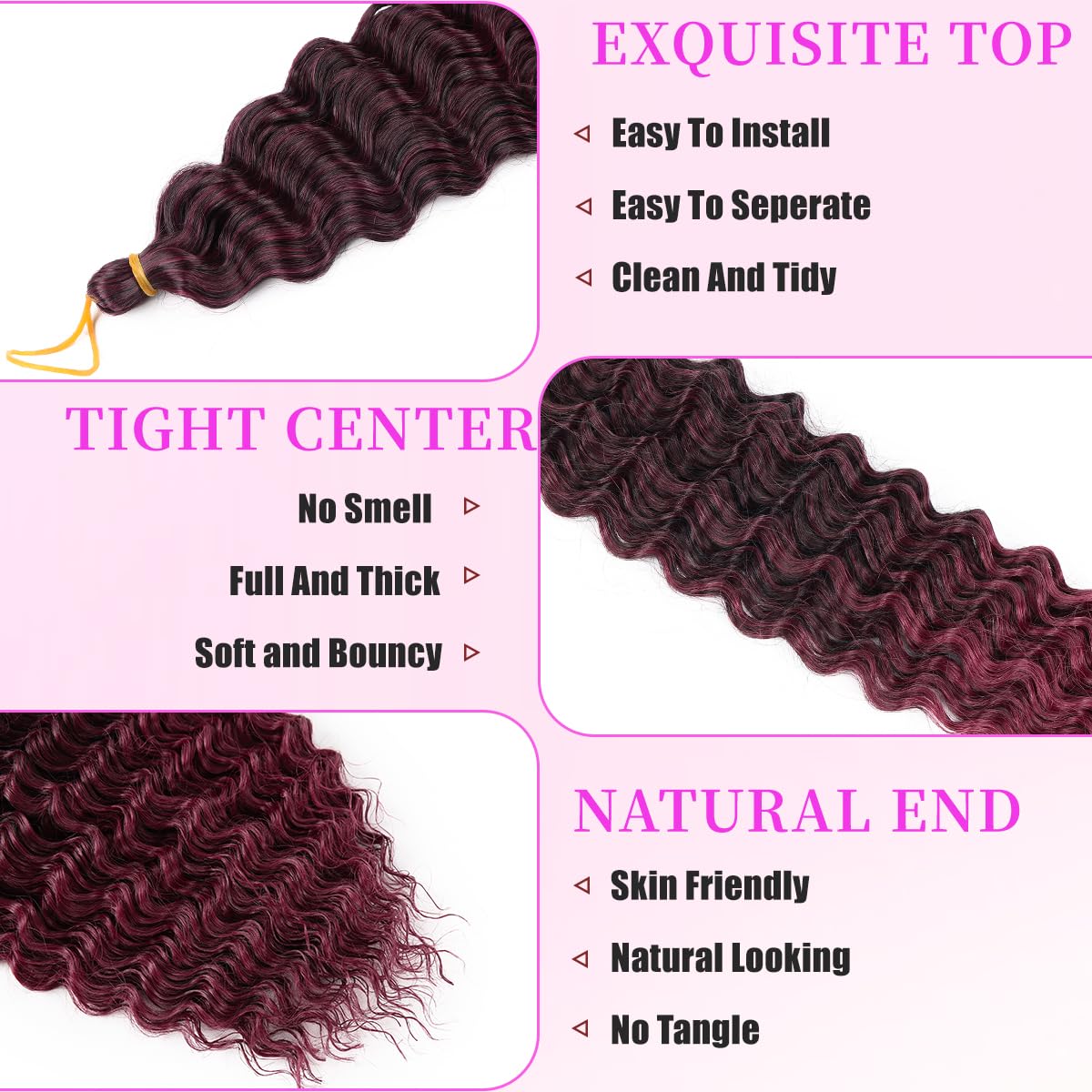 Curly Braiding Hair 24 Inch 6 Packs Ombre Burgundy Ocean Wave Crochet Hair Wet and Wavy Braiding Hair Crochet Hair for Black Women