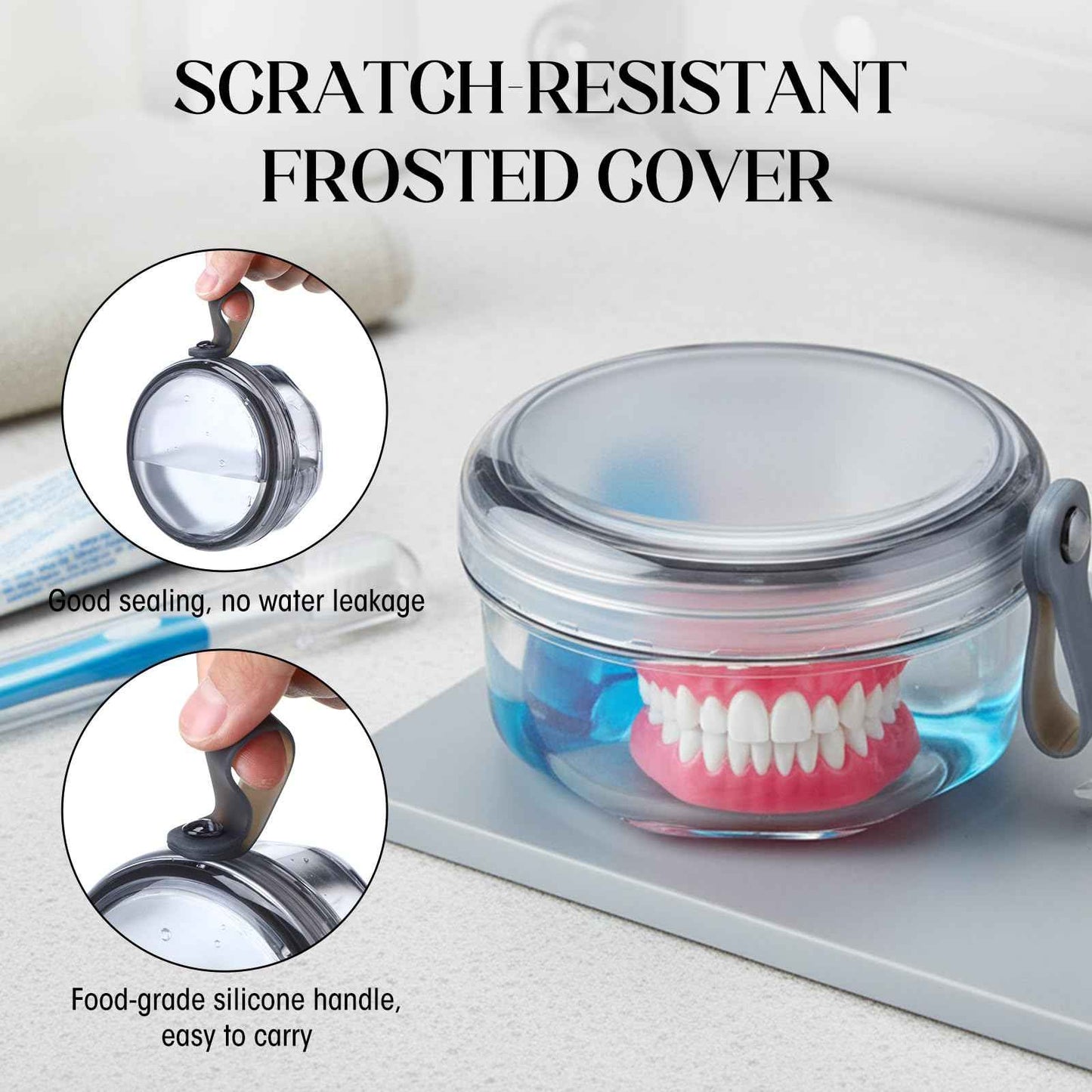 Sieral 6 Pcs Denture Case, Leak Proof Denture Bath Cup for Travel, False Teeth Container Cups for Soaking Full & Partial Dentures, Retainers, False Teeth Cleaning Kit Holder Box with Cleaner Brush