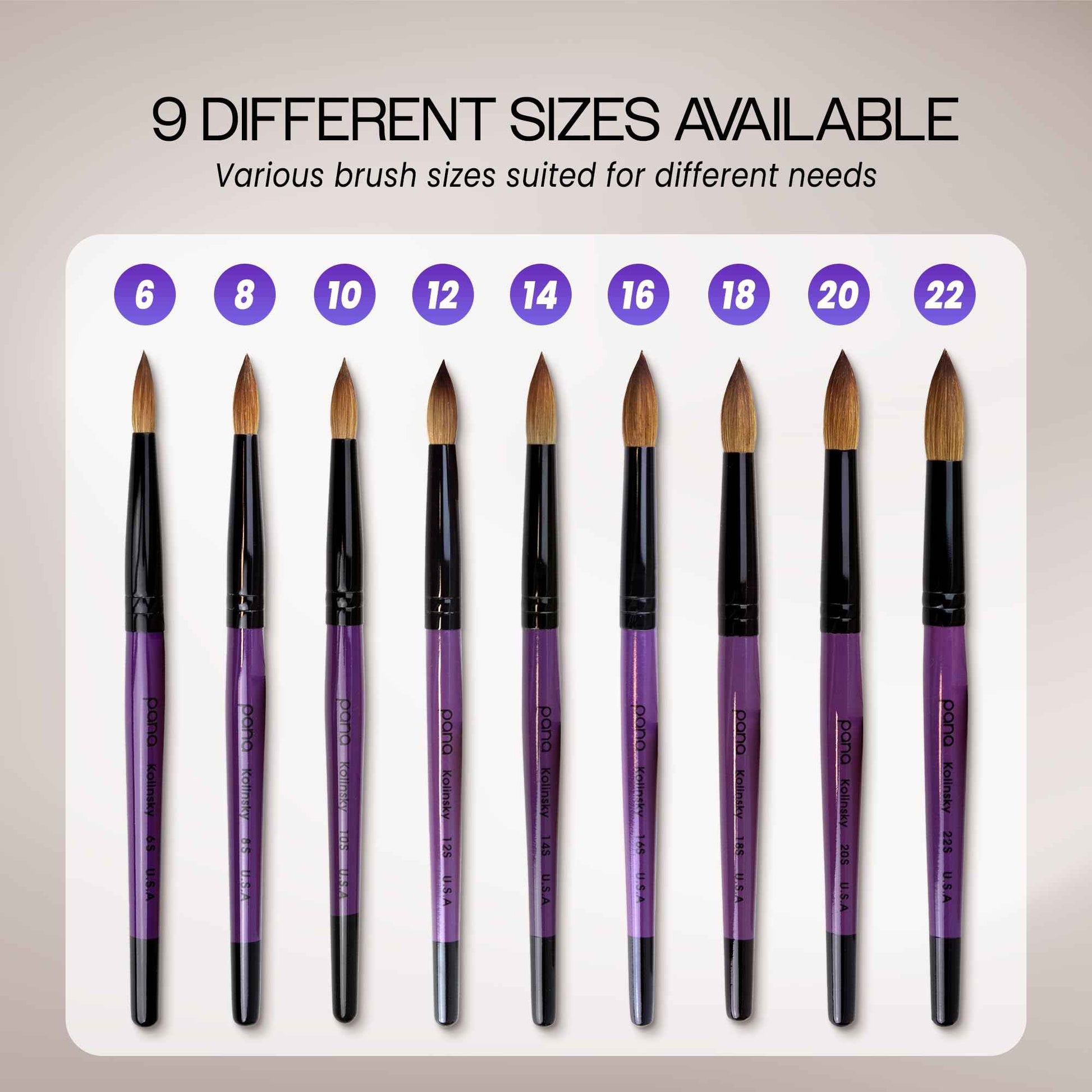 Profession Purple Wood Kolinsky Acrylic Nail Brush (Size: 6, 8, 10, 12, 14, 16, 18, 20, & 22) PANA Brand High End Quality 100% Pure Kolinsky Hair (Size 16)