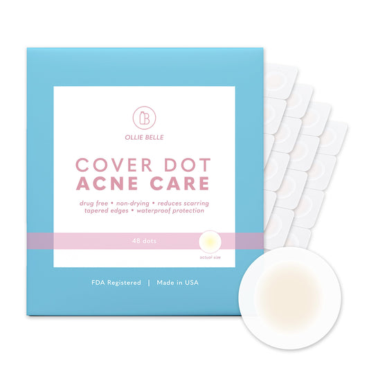 Ollie Belle Cover Dot Acne Care (48 dots) Hydrocolloid Acne Patches - Pimple Zits Blemish Cover 12mm - Dual-layered Invisible Stickers for All Skin Types