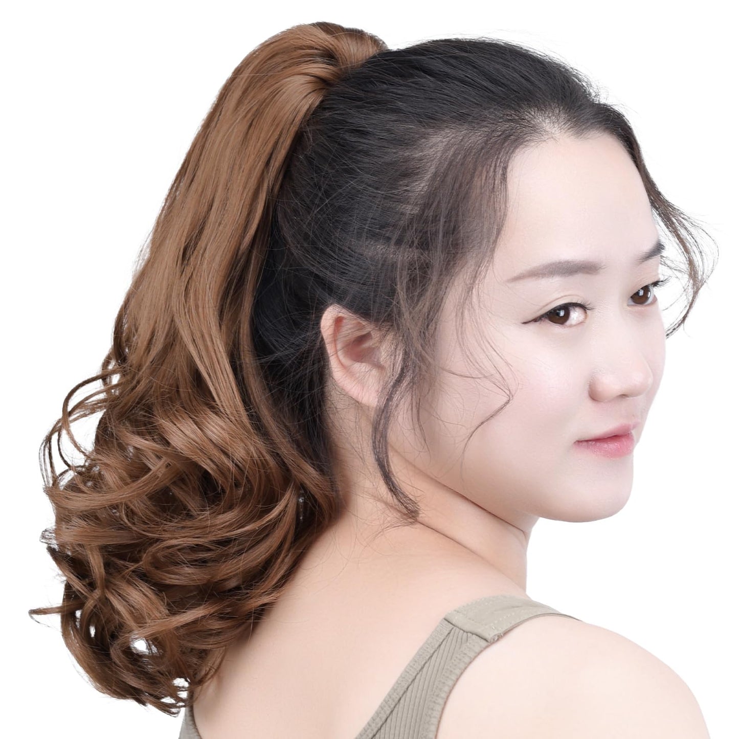 SYXLCYGG Clip Ponytail Claw Clip Brown Pony tails Extension Wavy 14" 4.3 OZ Synthetic Fake Hair pieces Women Easy To Use Like Real Hair Yaki Fluffy