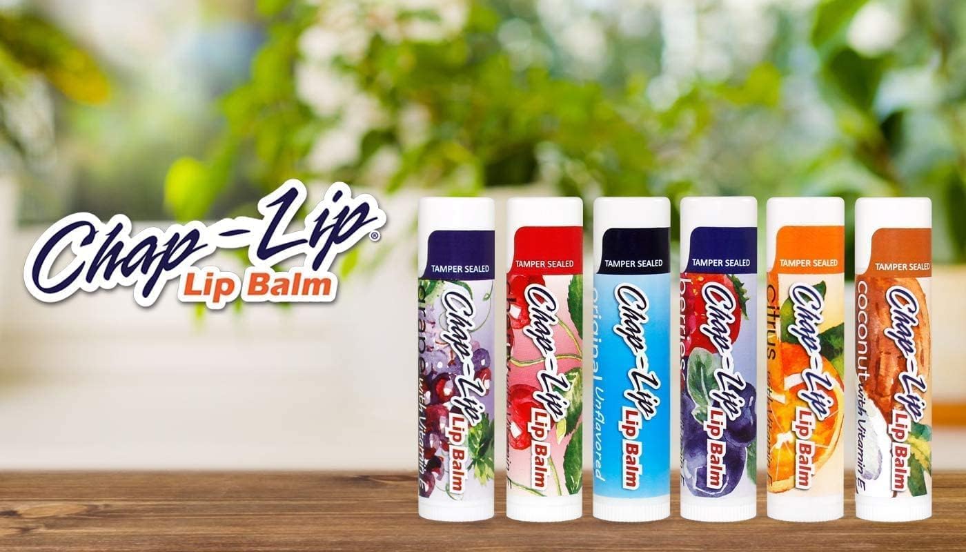 Chap-Lip Vitamin E Lip Balm - Moisturizing Lip Therapy with Coconut Oil in 6 Flavors, 48 Count Holiday Jar