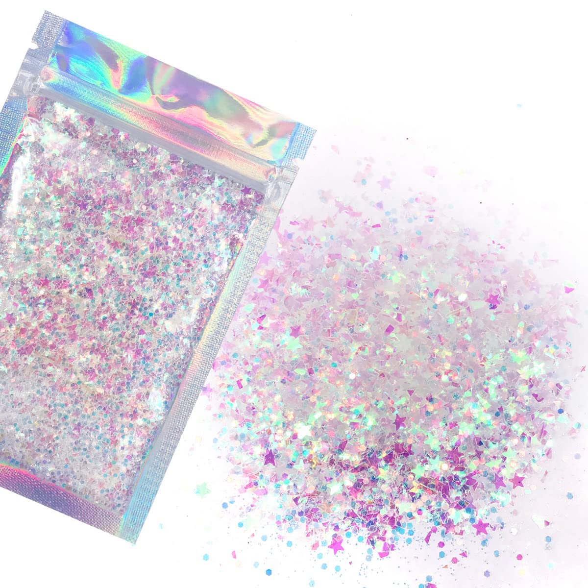 Iridescent Body Glitter - 15g Chunky Holographic Face Glitter, Hair Glitter, Eye Glitter and Body Glitter, Rave Glitter, Festival Accessories, Cosmetic Glitter Makeup. Loose Glitter Set