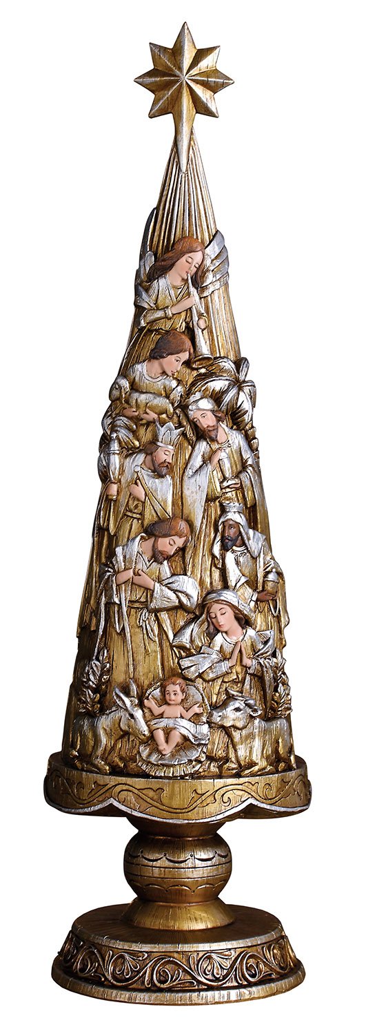 Creative Brands Avalon Gallery Metallic Nativity Christmas Tree Figurine 21-Inch