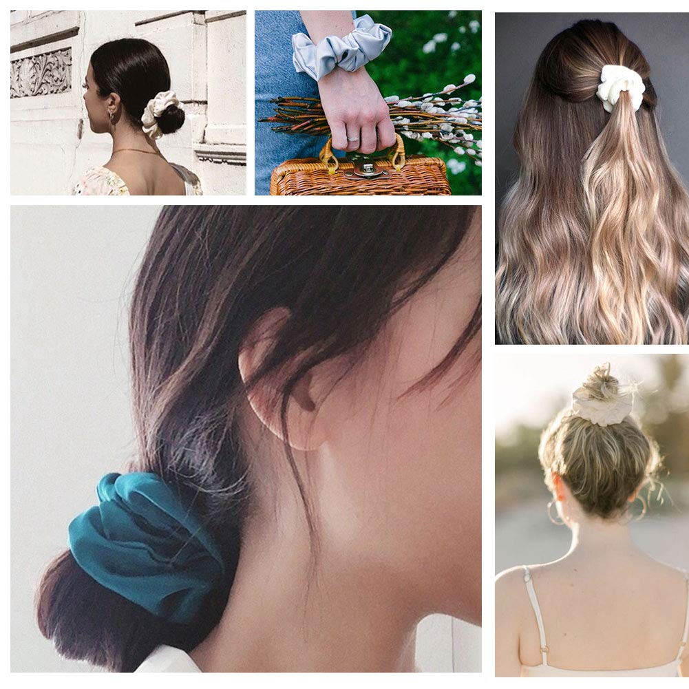 THXSILK Hair Silk Scrunchies Elastic Hair Bands Scrunchy Hair Ties Ponytail Ropes for Women Hair Accessories - 10 Colors