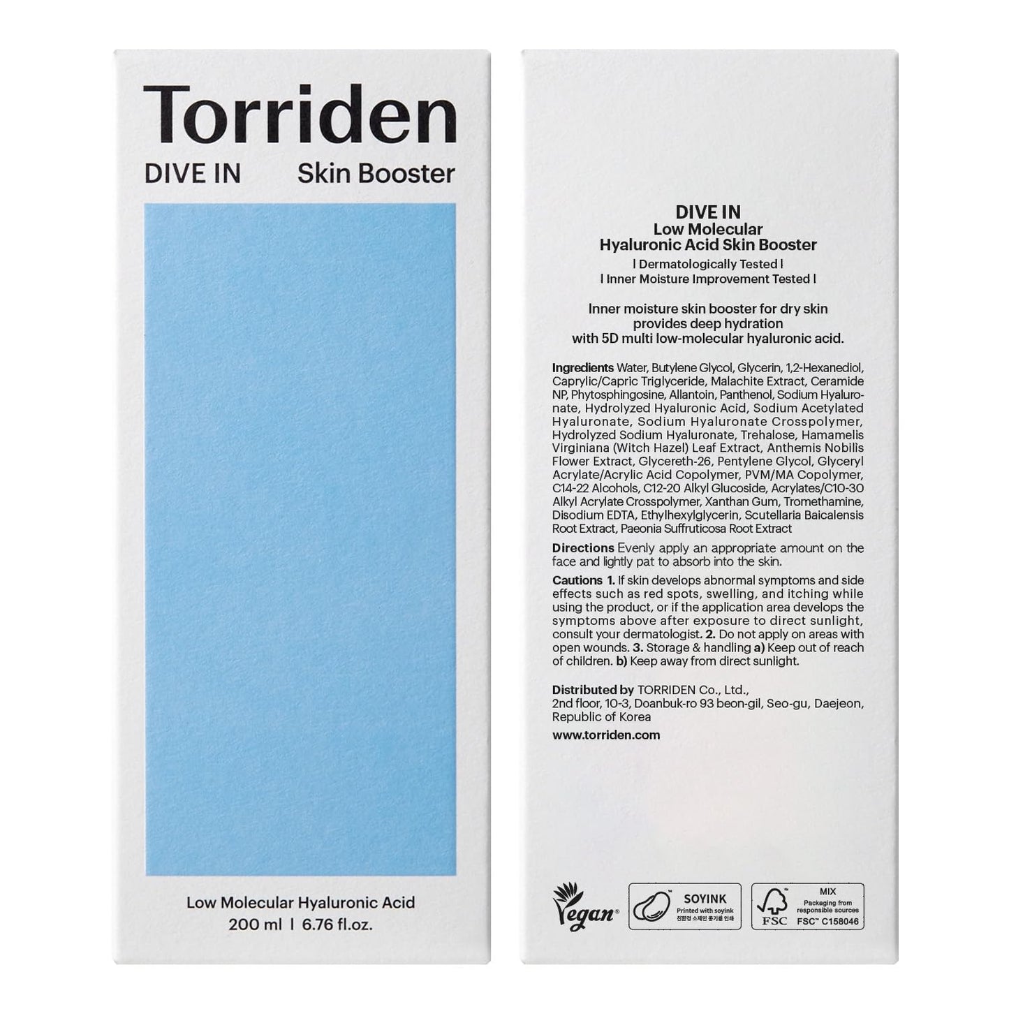 Torriden Dive-in Low-Molecular Hyaluronic Acid Toner 10.14 fl oz | Low pH Facial Toning Water That Hydrates and Moisturizes Sensitive, Dehydrated, Oily Skin | Vegan Korean Skin Care