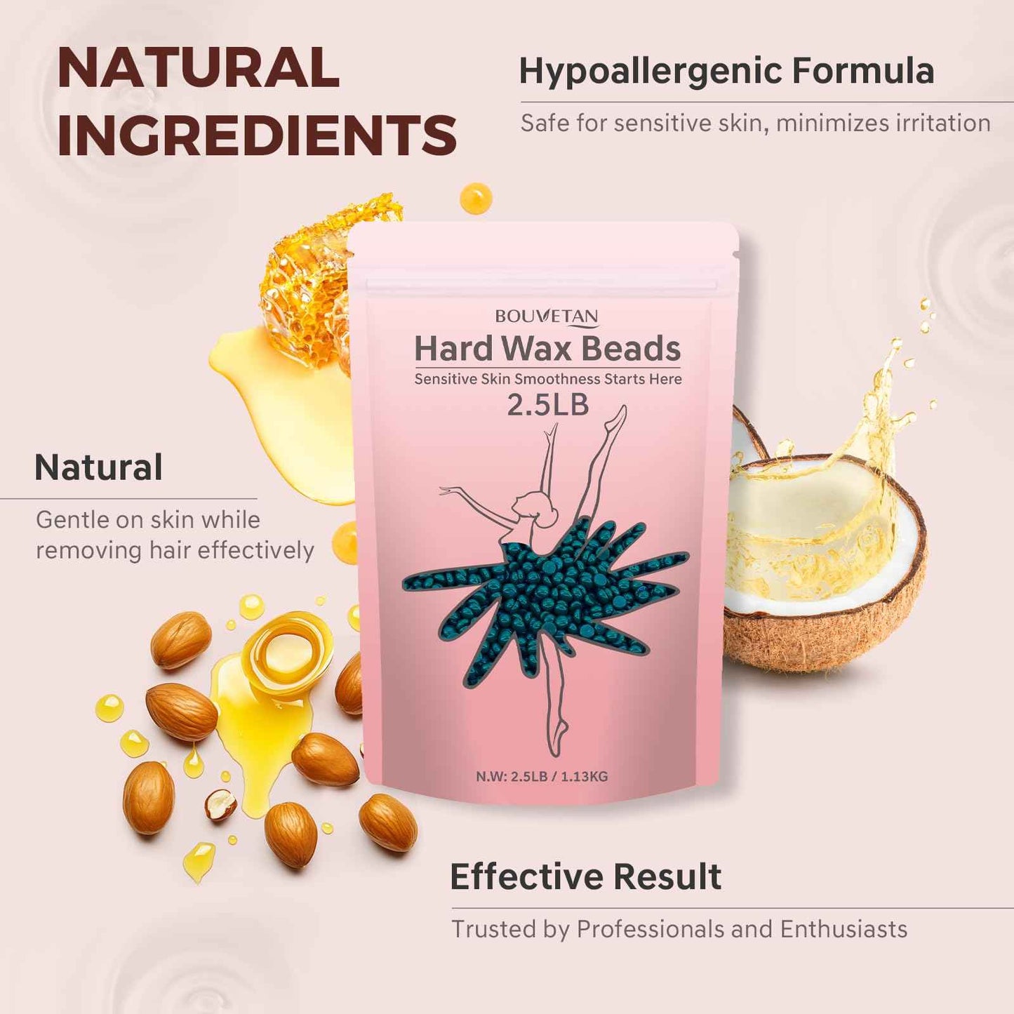 Hard Wax Beads, 2.5 lb Brazilian Waxing Beans for Hair Removal, Bulk Waxing Beads for Sensitive Skin, Bikini, Legs, Face Underarm and Full Body (Jasmine)