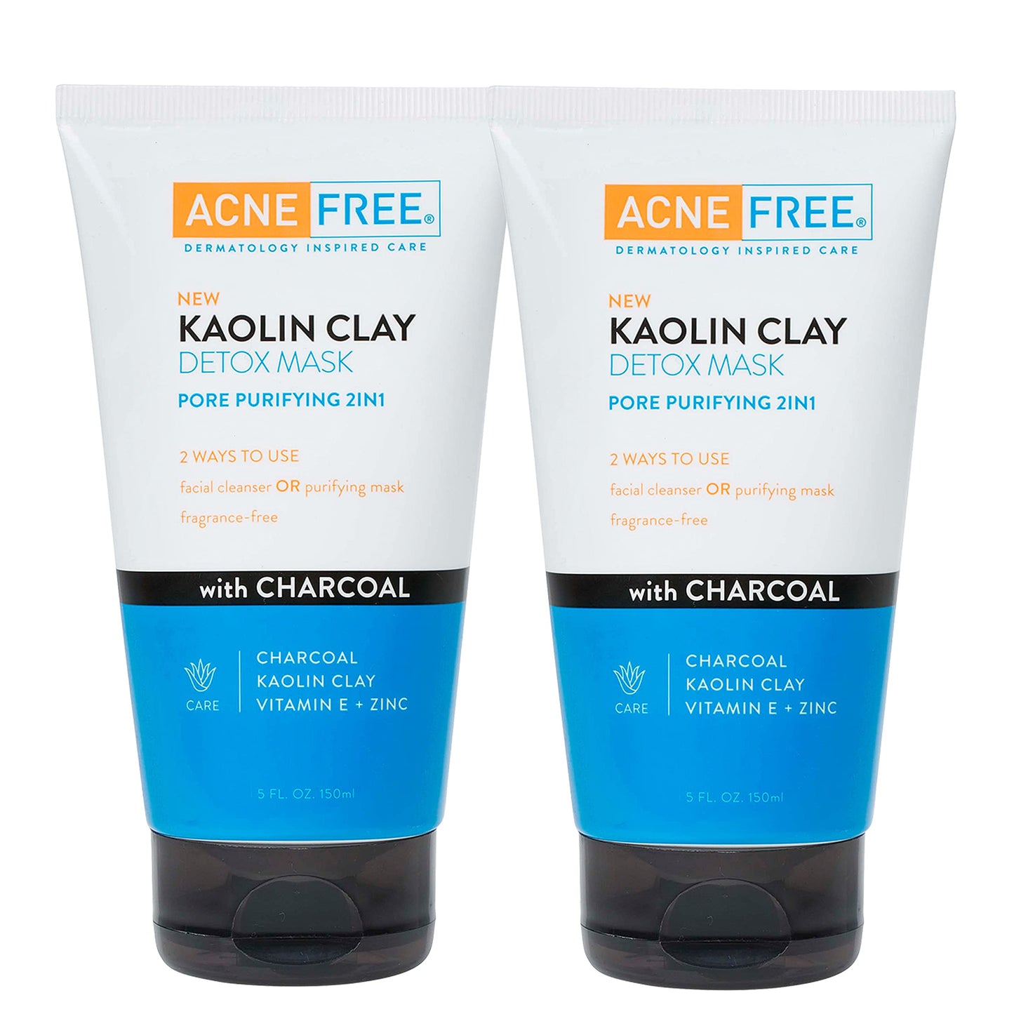 AcneFree Kaolin Clay Detox Mask with Charcoal, 5 Ounce - Pack of 2