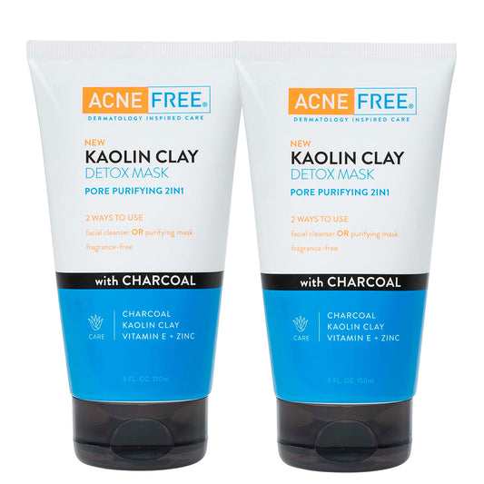 AcneFree Kaolin Clay Detox Mask with Charcoal, 5 Ounce - Pack of 2