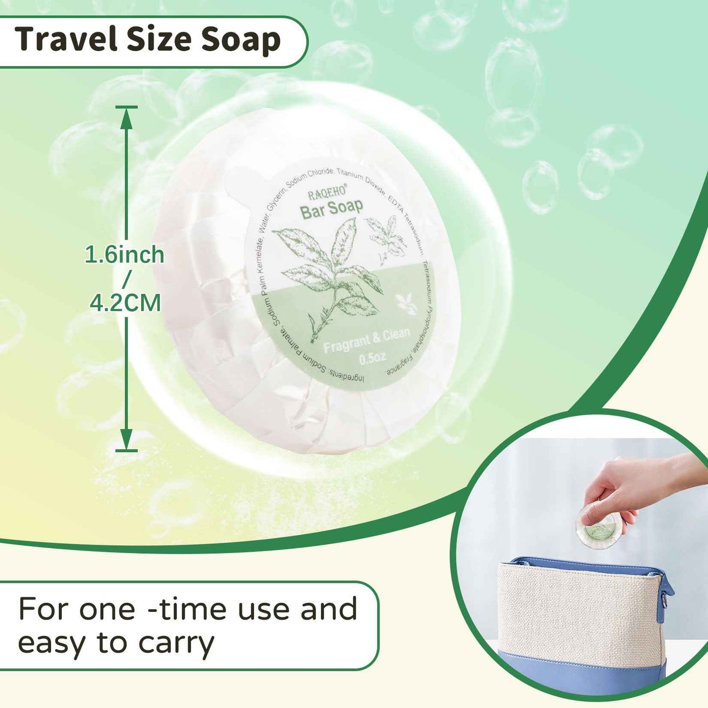 RAQEHO 120 Mini Bar Soap Bulk - Travel Soap Individually Wrapped Body Bath Gentle Soap Bars Men Women Travel Size Toiletries for Homeless Hotel Essentials for Guest Bathroom Airbnb（Green Tea）