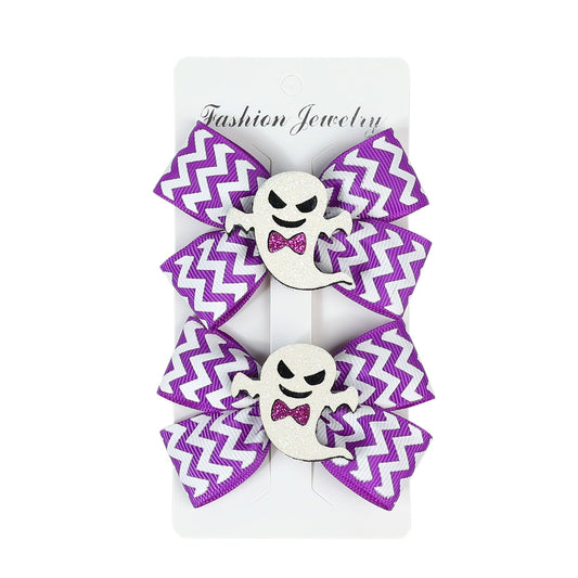 Koolgil Baby Girl's Cute Bowknot Hair Clips Halloween Bat Wing Hair Clips Pumpkin Head Hair Clips (D- Purple White)