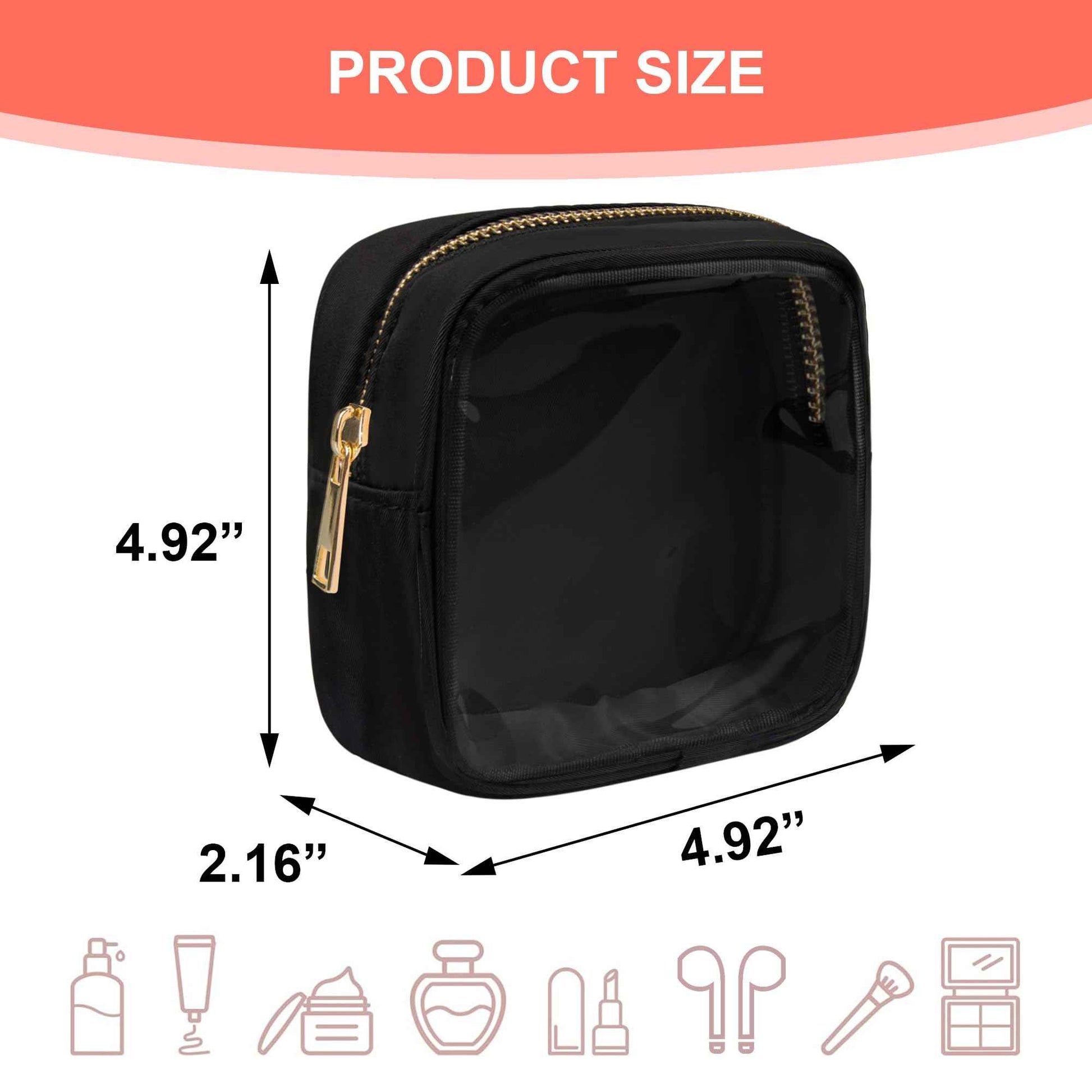 Ebbniur Clear Makeup Bag for Purse 2 Pcs Small Nylon Zipper Pouch Mini Travel Cosmetic Bag Clear Toiletry Bags for Traveling Cute Makeup Organizer for Women (2pcs black clear)