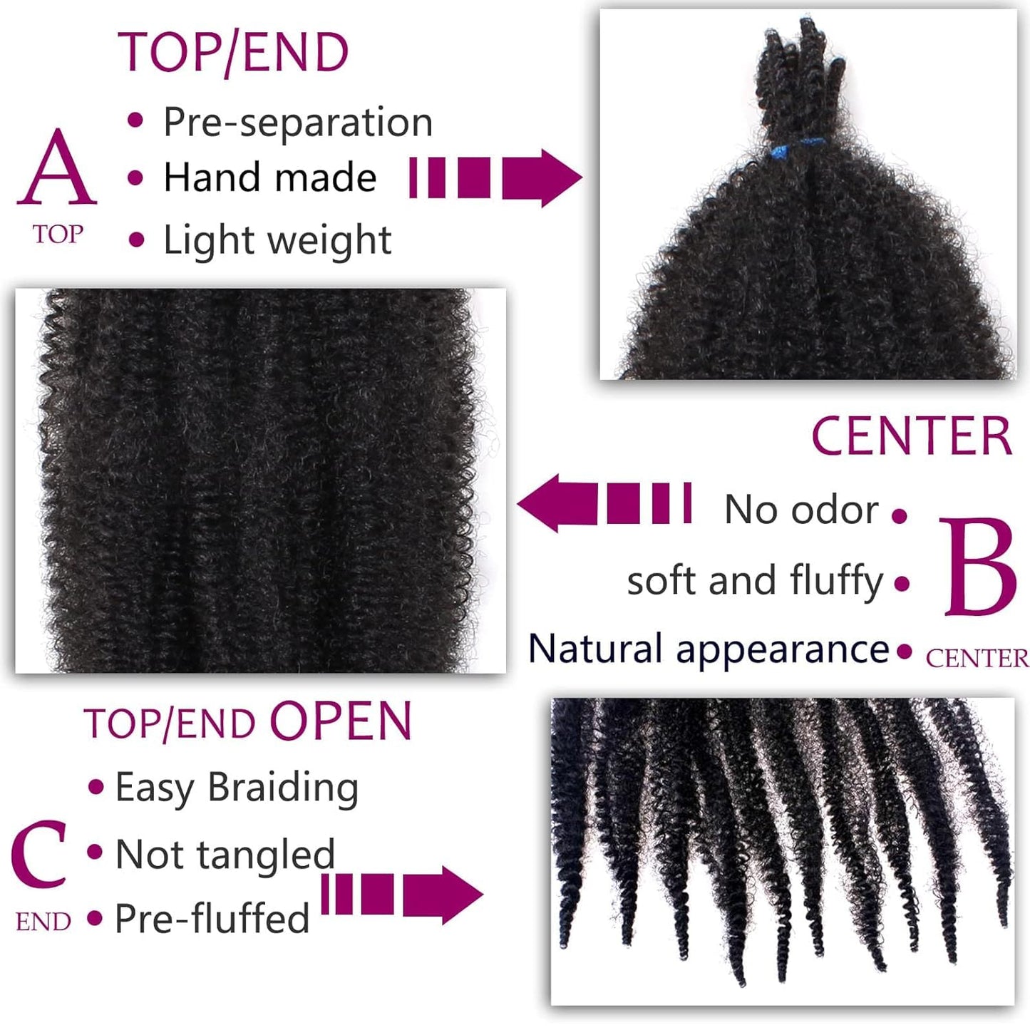 ZRQ 3 Packs Springy Afro Twist Hair For Distressed Soft Locs 24 Inch Black Marley Crochet Braiding Hair Synthetic Pre-Separated Spring Twist Hair Extension For Women 8 Strands/Pack (1B#)