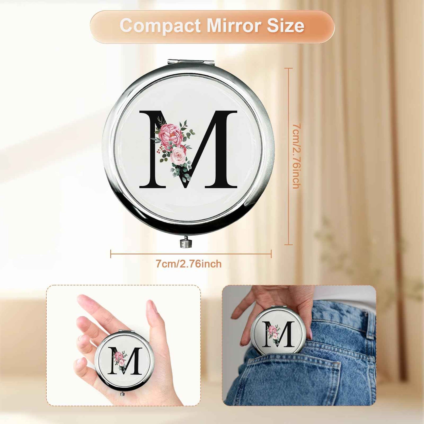 JEKUGOT Personalized Makeup Mirror Small Mirror Pocket Mirror Bride To Be Gifts Engagement Gifts Personalized Gift Mirrors A-Z Gifts for Women Birthday Gifts(M)